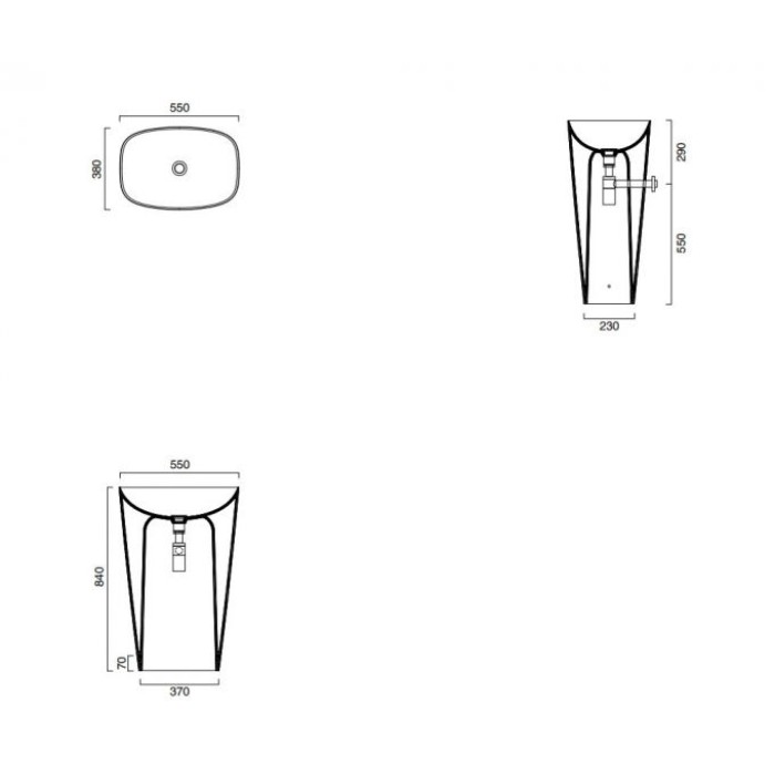Напольная керамическая раковина 55 см Catalano Green Lux, nero satinato