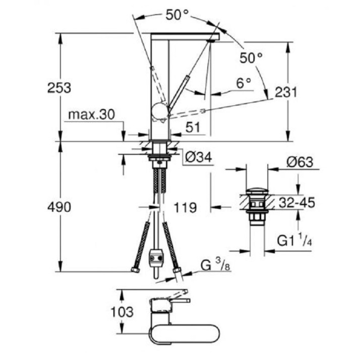 Grohe Plus Смеситель однорычажный для раковины L-Size (23844003)