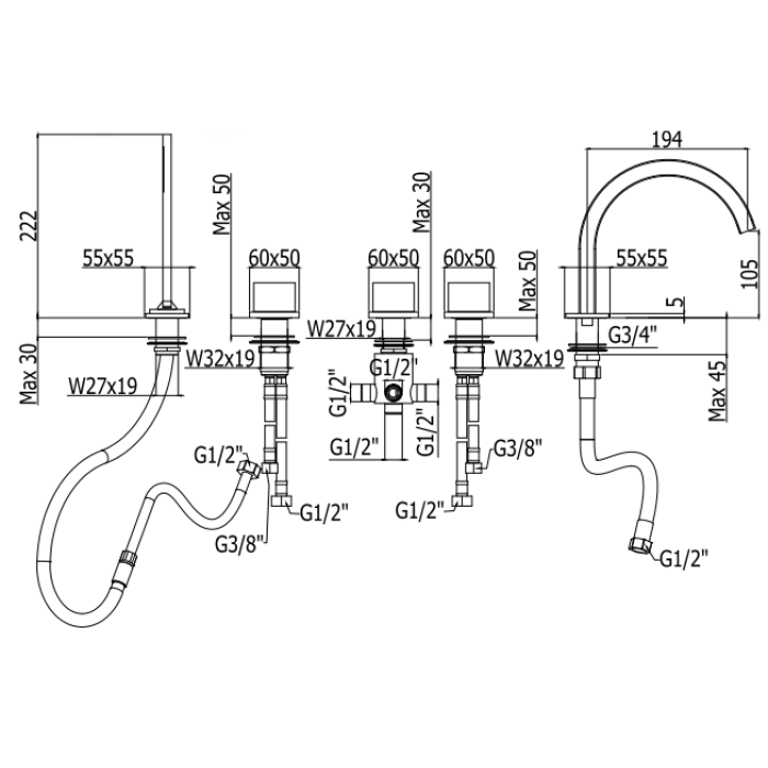 Смеситель для ванны Paffoni Level (LEP044CR) Смеситель для ванны Paffoni Level (LEP044CR)