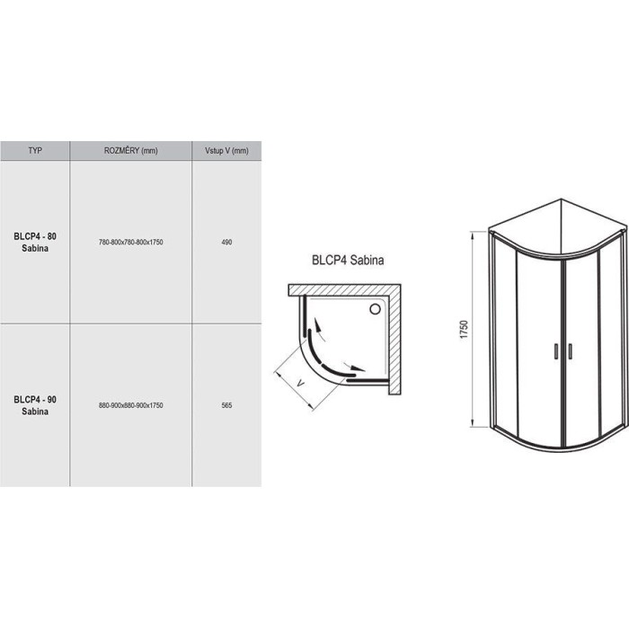 Душевая кабина Ravak Blix BLCP4- 80 SABINA Белый Grape Душевая кабина Ravak Blix BLCP4- 80 SABINA Белый Grape