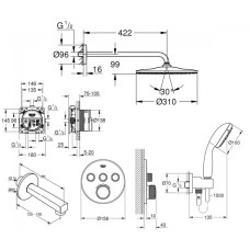Плитка керамогранит Grohe Grohtherm SmartControl Душевая система скрытого монтажа 26406SC2 для пола