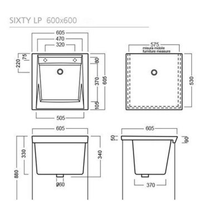Керамическая раковина 60 см Hatria Specials, белый (YxMC01)