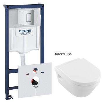 Комплект инсталляция Grohe Rapid SL 38772001 (10636) с подвесным унитазом Villeroy & Boch Architectura Direct Flush 5684HR01 с сидением soft-close и кнопкой смыва