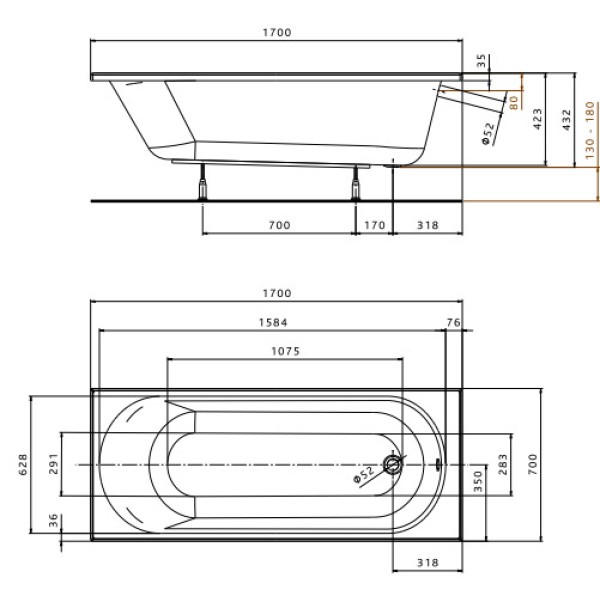 Ванна акриловая Kolo Opal Plus 170x70 XWP137000N
