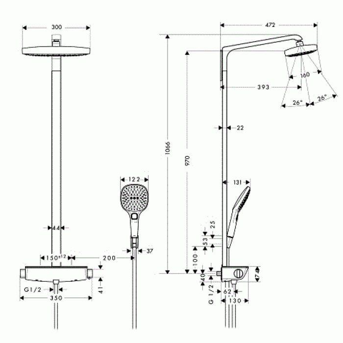 Душевая система Hansgrohe Raindance Select E 300 2jet Showerpipe (27128000)