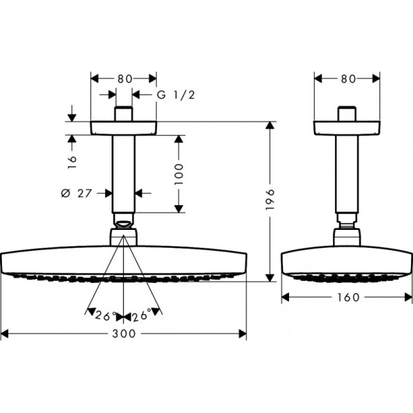Верхний душ Hansgrohe Raindance Select E 300 2jet 27384400