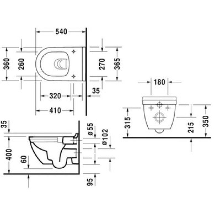 Плитка керамогранит Подвесной безободковый унитаз Duravit Rimless Starck 3 2527090000 для пола