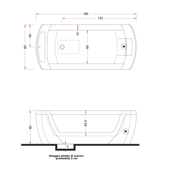 Gruppo Treesse Vision mts Ванна 180x80xh60 см