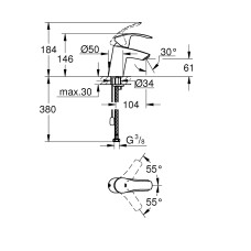 Grohe Eurosmart Смеситель однорычажный для раковины S-Size цепочка (33188002)