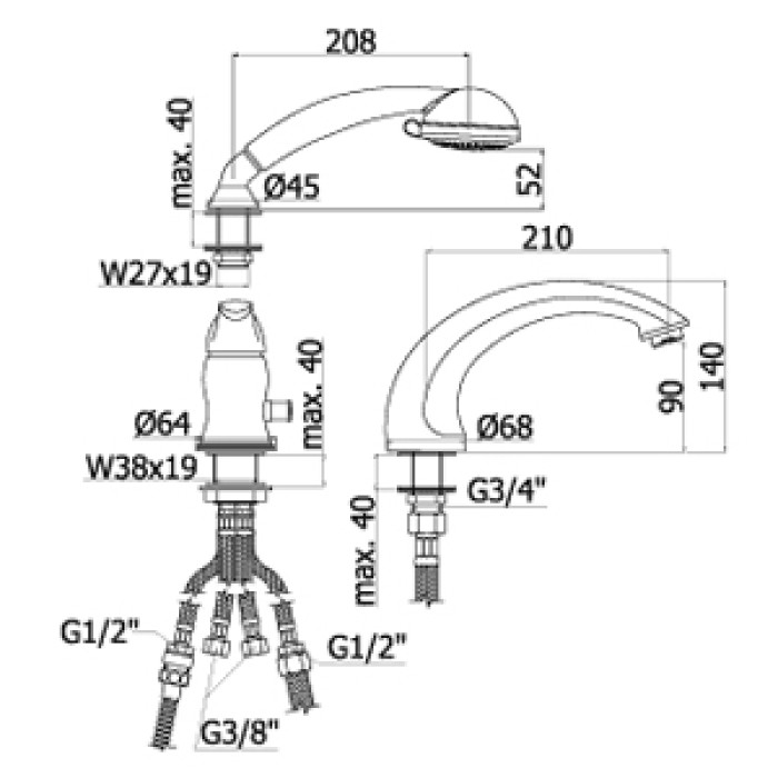 Смеситель для ванны Paffoni Flavia (FA045CR) Смеситель для ванны Paffoni Flavia (FA045CR)