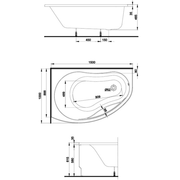 Ванна акриловая Kolo Promise 150x100 левостронняя XWA3051000