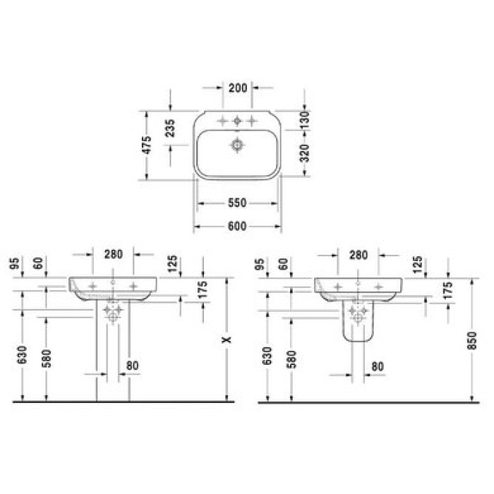 Плитка керамогранит Керамическая раковина 60 см Duravit Happy D.2 2316600000 для пола