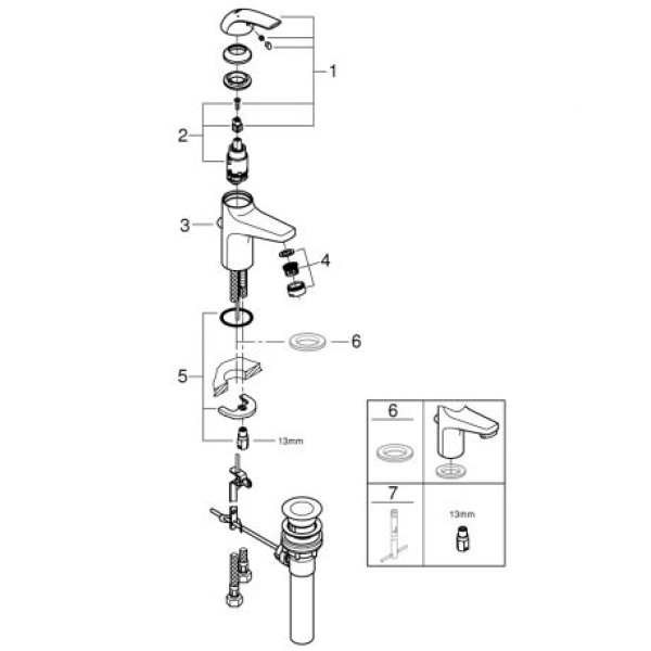Grohe BauCurve Смеситель однорычажный для раковины S-Size (32805000)