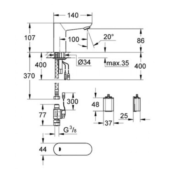 Grohe Euroeco Cosmopolitan E Смеситель для раковины сенсорный без смешивания (36271000)