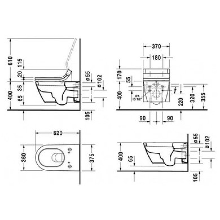 Плитка керамогранит Подвесной унитаз Duravit Starck 2 SensoWash 2533590000 для пола