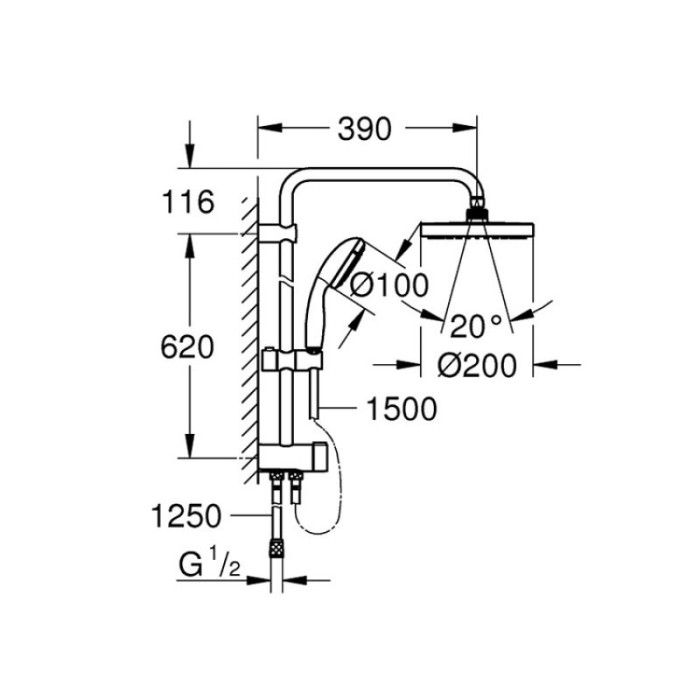 Плитка керамогранит Grohe New Tempesta System 200 Душевая система Flex (27389002) для пола