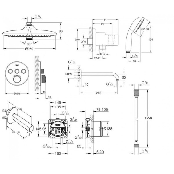 Плитка керамогранит Grohe Grohtherm SmartControl Душевая система 34614SC3 для пола