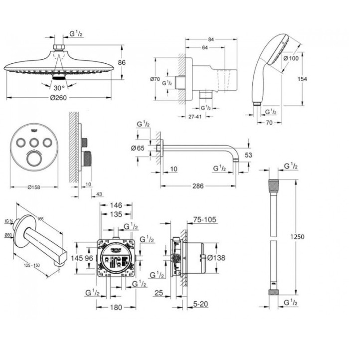 Плитка керамогранит Grohe Grohtherm SmartControl Душевая система 34614SC3 для пола