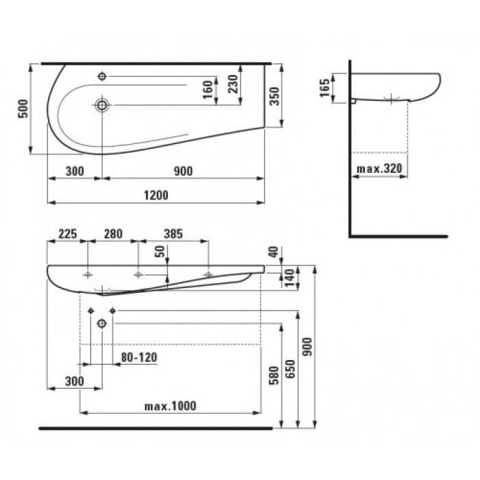 Умывальник асимметричный Laufen ALESSI ONE H8149734001041 LCC