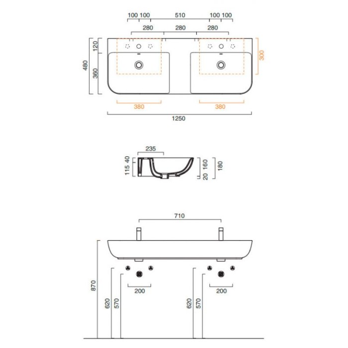 Керамическая раковина 125 см Catalano Sfera
