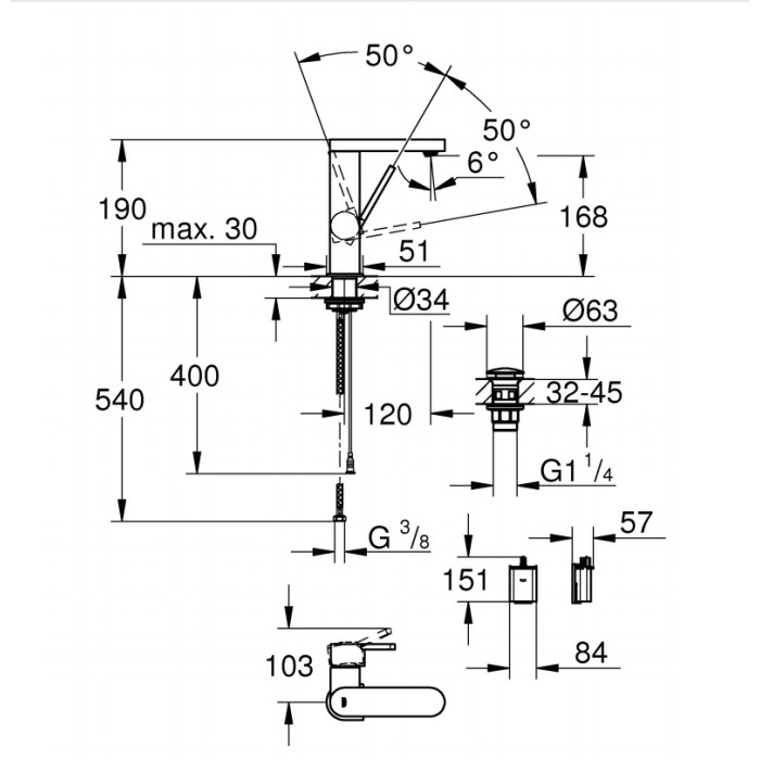 Grohe Plus Смеситель однорычажный для раковины с индикатором температуры M-Size (23958003)