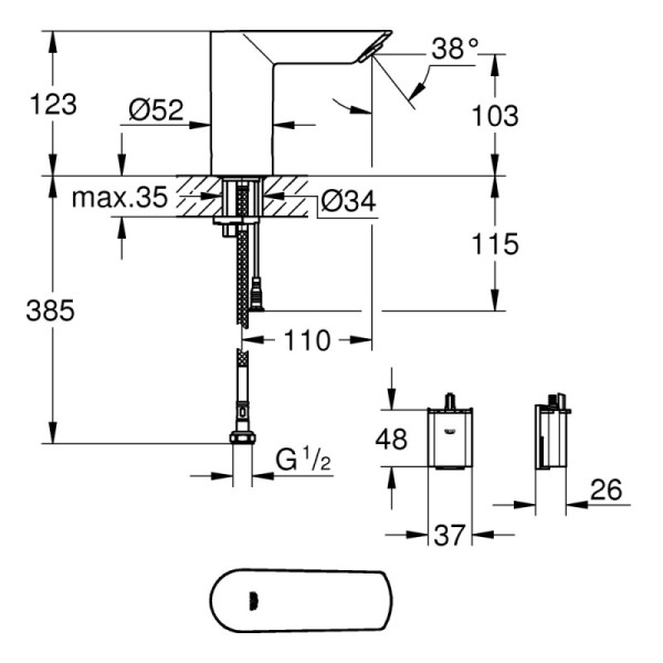 Grohe Bau Cosmopolitan E Смеситель для раковины сенсорный (36452000)