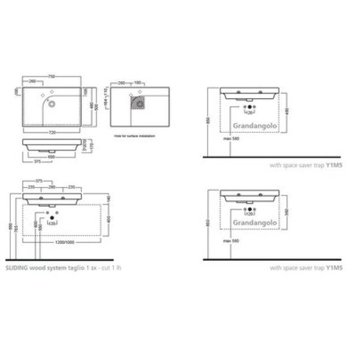 Керамическая раковина 75 см Hatria Grandangolo, белый (YxF801)