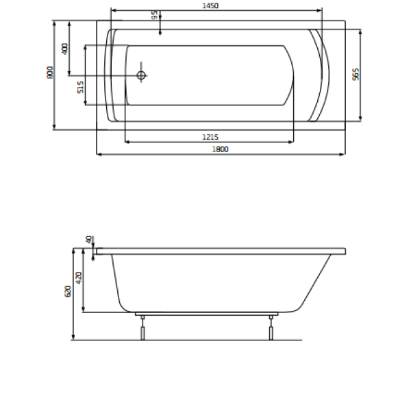 Ванна акриловая 180*80см ROCA LINEA A24T058000 с ножками