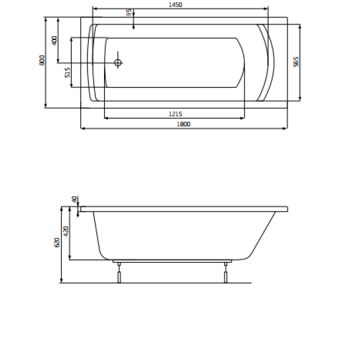 Ванна акриловая 180*80см ROCA LINEA A24T058000 с ножками
