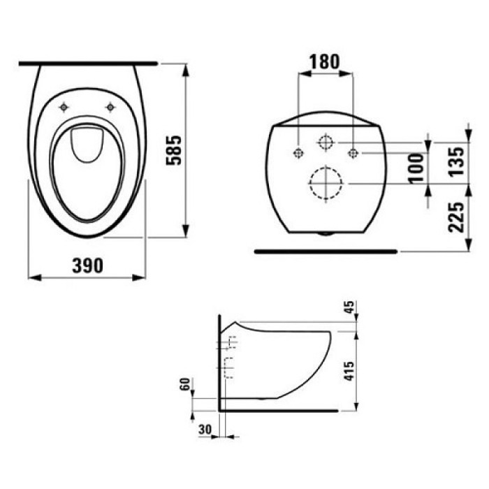 Унитаз подвесной Laufen ILBAGNOALESSI ONE с покрытием LCC (H8209764000001 ) без сиденья