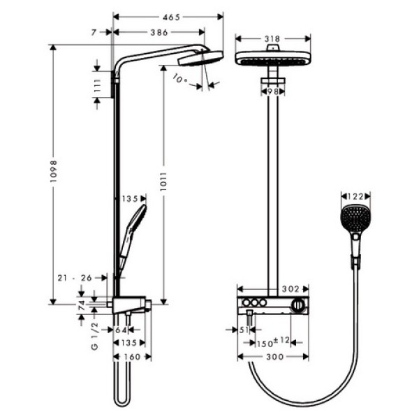 Душевая система Hansgrohe Raindance Select E 300 3jet Showerpipe (27127400)