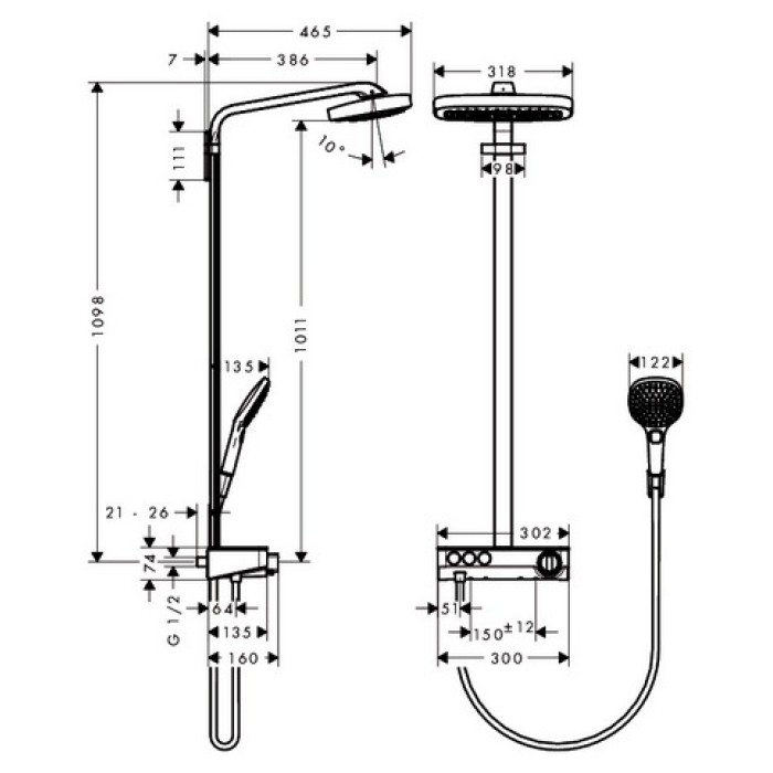 Душевая система Hansgrohe Raindance Select E 300 3jet Showerpipe (27127400)