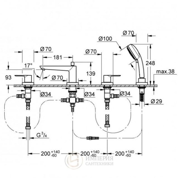Grohe BauLoop Комплект для ванны на 4 отверстия (2511900A)
