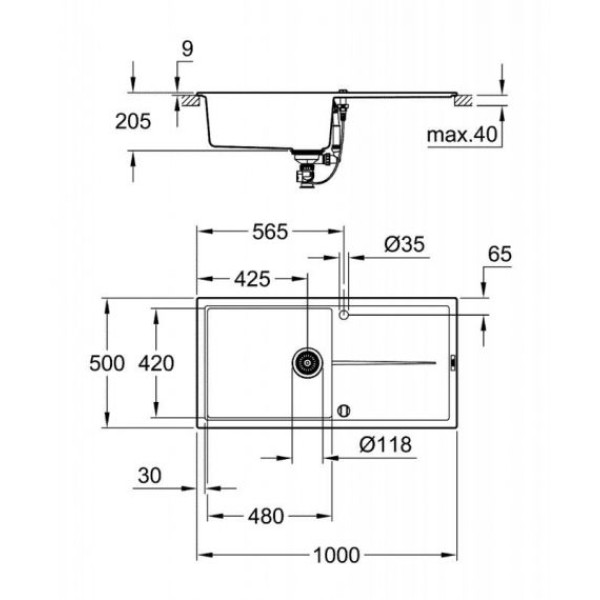 Мойдка для кухни Grohe 860х500 мм, Granite Black (31644AP0)