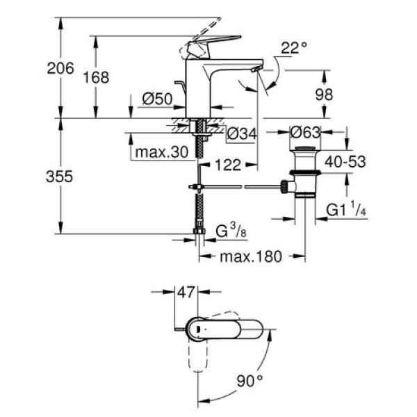 Смеситель для раковины Grohe Eurosmart cosmopolitan M-Size 2339600E