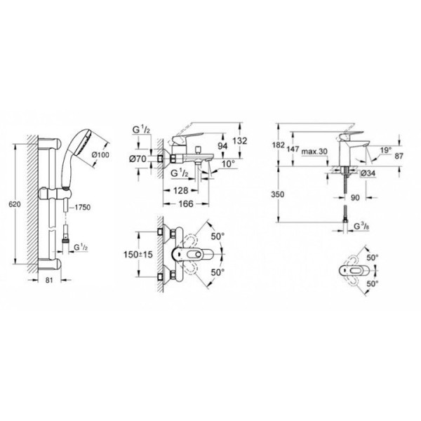 Grohe Набор смесителей BAU LOOP 3 в 1 для ванны (123214S)