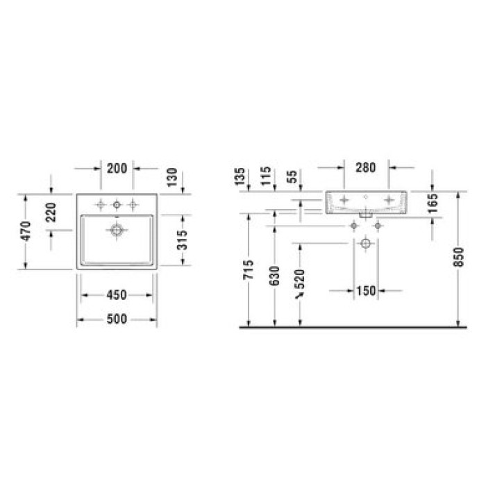 Плитка керамогранит Керамическая раковина 50 см Duravit Vero Air 2350500000 для пола