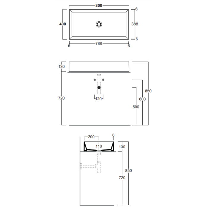 Раковина накладная на столешницу Simas Agile 80x40 см (AG80)