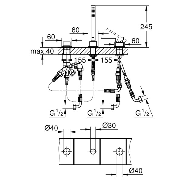 Grohe Plus Смеситель однорычажный для ванны на 3 отверстия (23845003)