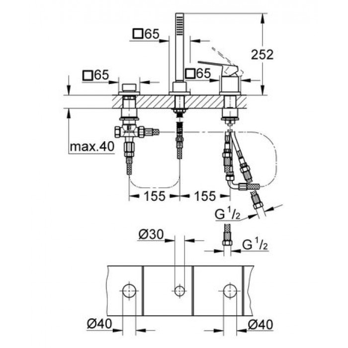 Смеситель для ванны Grohe Eurocube 19966000