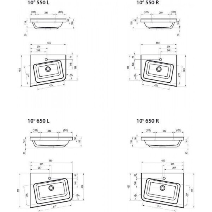 Умывальник Ravak 10° 650 L Белый с отверстием