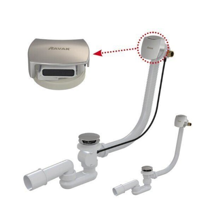 Сифон для ванны Ravak с заполнением переливом 570 Полуавтомат Хром Сифон для ванны Ravak с заполнением переливом 570 Полуавтомат Хром