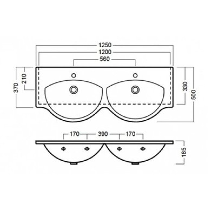 Керамическая раковина 125 см Hatria Sophie, белый (Y0Q501)