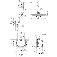 Плитка керамогранит Grohe Grohtherm Душевой набор с Tempesta Cosmopolitan 200 (3472700L) для пола
