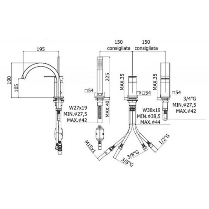 Смеситель для ванны Paffoni Tango (TA040CR) Смеситель для ванны Paffoni Tango (TA040CR)