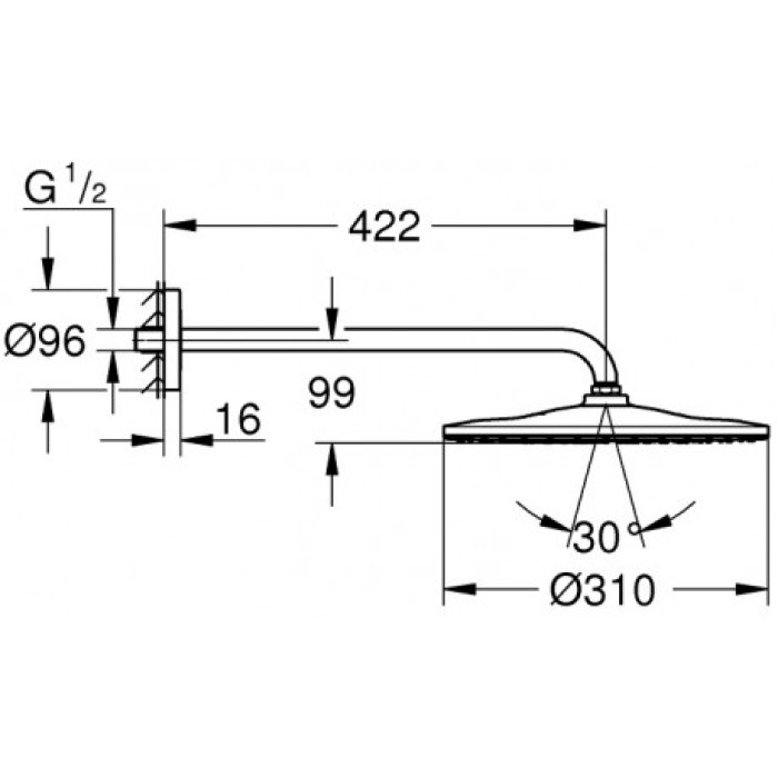 Плитка керамогранит Grohe Rainshower 310 Mono Верхний душ с душевым кронштейном 26558000 для пола