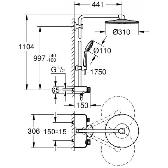 Плитка керамогранит Grohe Euphoria Smart Control System 310 Duo Душевая система 26507AL0 для пола