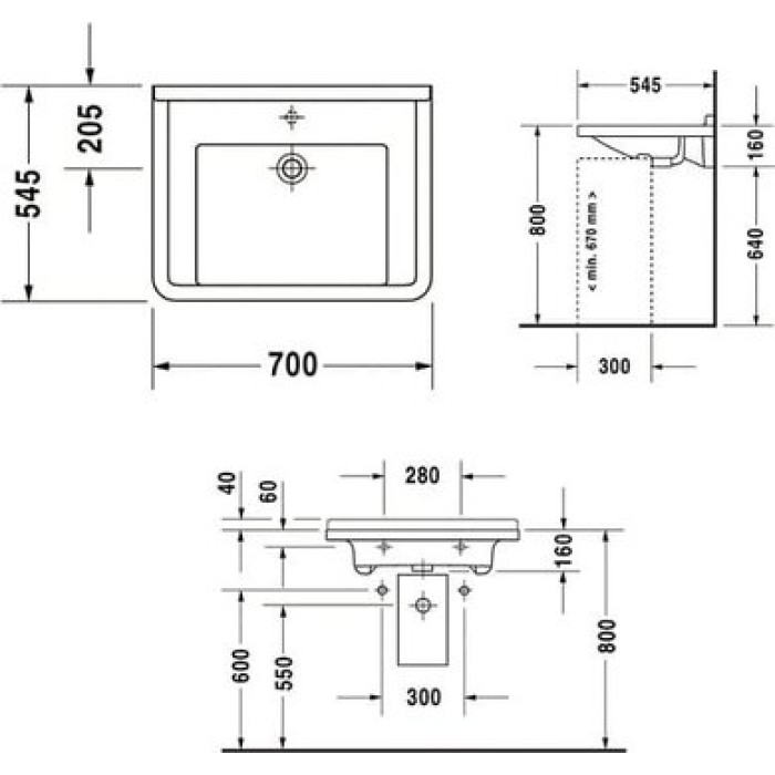 Плитка керамогранит Керамическая раковина Med 70 см Duravit Starck 3 0312700000 для пола