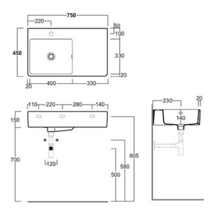 Керамическая раковина 75 см Simas Top-Lavabi QU75S