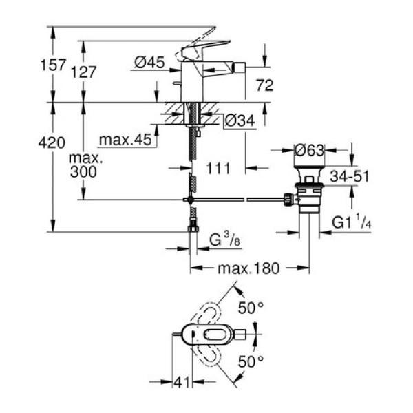 Смеситель для биде Grohe Bau Loop 23338000